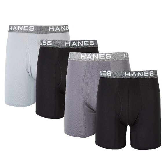 Hanes Mens' Ultimate Comfort Flex Fit Boxer Brief , Black/Grey/Blue, 4-Pack XL - Picture 1 of 1